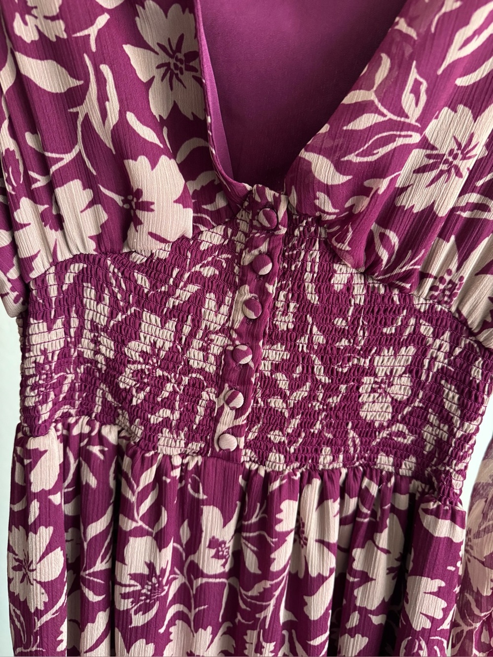 Patrons of Peace Berry Floral V‑Neck Shirred Maxi Dress - Picture 7 of 12